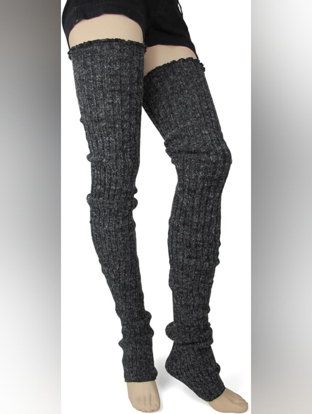 Super-Long 39" Ribbed Thigh High Leg Warmers Charcoal Gray Foot Traffic